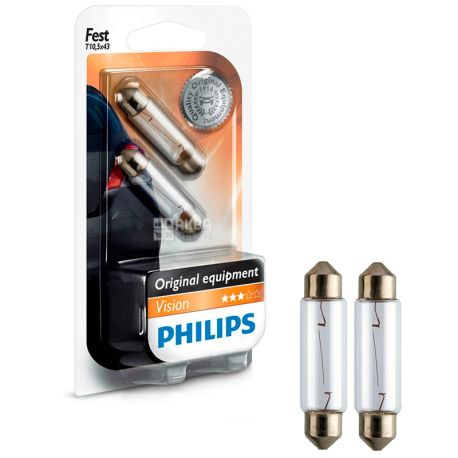 Philips, 1 шт., Лампа светодиодная, Сигнальная, Festoon Vision, T10.5x43