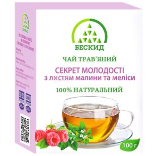 Бескид, Секрет молодості, 100 г, Чай трав'яний, з малиною і мелісою