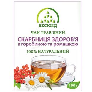 Бескид, Сокровищница здоровья, 100 г, Чай травяной, с рябиной и ромашкой