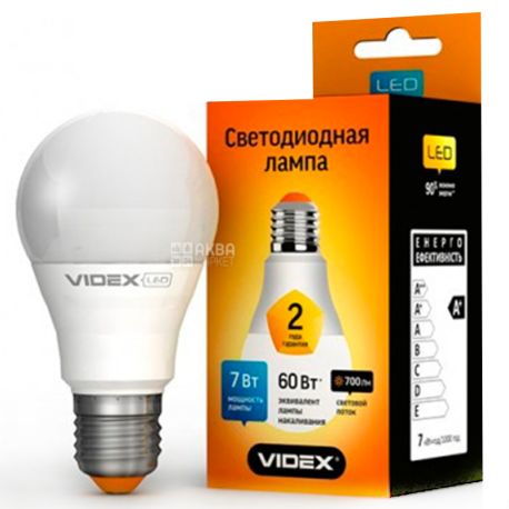 VIDEX LED, Лампа светодиодная, цоколь E27, 7 W, 3000К, 220V, теплое свечение, 700 Lm