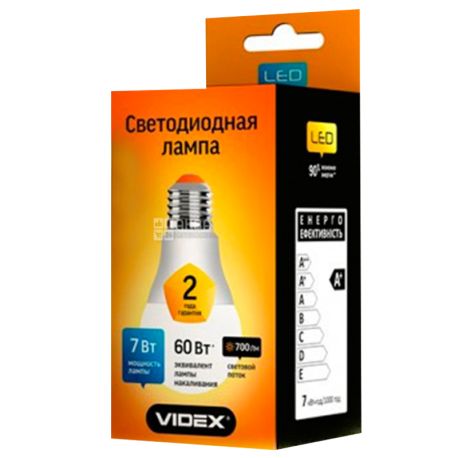 VIDEX LED, Лампа світлодіодна, цоколь E27, 7 W, 3000К, 220V, тепле світіння, 700 Lm