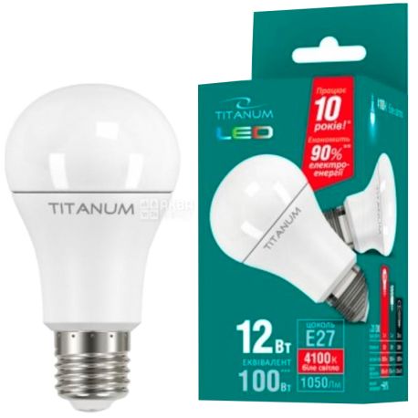 Titanum, Лампочка світлодіодна, цоколь Е27, 12 W 4100K, нейтральне біле світіння, 1050 Lm