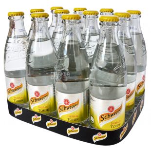 Schweppes Indian Tonic, Упаковка 12 шт. х 0,25 л, Напиток газированный Индиан Тоник с экстрактом трав Швепс, стекло