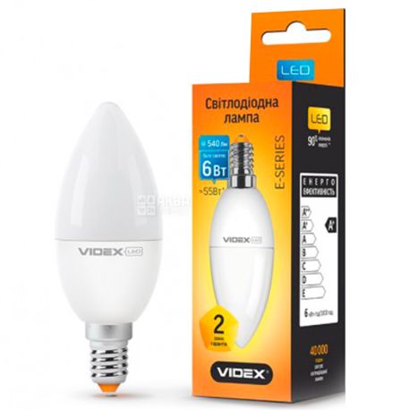 VIDEX LED, Лампа светодиодная, цоколь E14, 6 W, 4100К, 220V, холодное белое свечение, 540 Lm