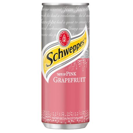 Schweppes, Pink Grapefruit, Упаковка 12 шт. по 0,33 л, Швепс, Розовый Грейпфрут, Вода сладкая, ж/б