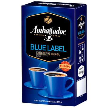 Ambassador Blue Label, 450 г, Кава мелена Амбассадор Блю Лейбл