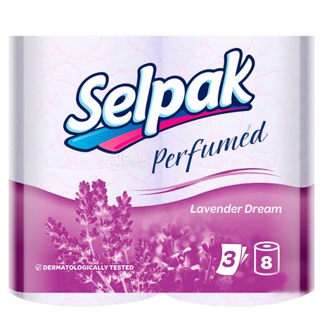 Selpak Perfumed, 8 рул., Туалетний папір Селпак Перфомд, Лаванда, 3-х шаровий