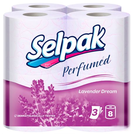 Selpak Perfumed, 8 рул., Туалетний папір Селпак Перфомд, Лаванда, 3-х шаровий
