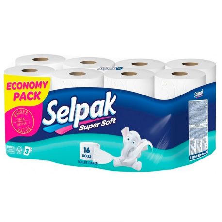 Selpak Super Soft, 16 рул., Туалетний папір Селпак Супер Софт, 3-х шаровий