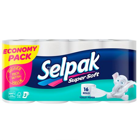 Selpak Super Soft, 16 рул., Туалетний папір Селпак Супер Софт, 3-х шаровий