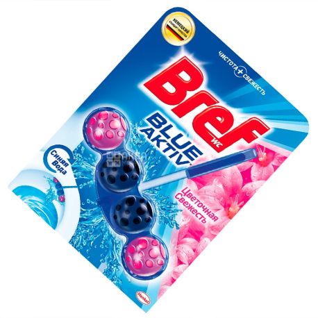 Bref, Blue aktiv, 1 шт., Блоки для унітазу 4 в 1, Квіткова свіжість, ефект синьої води