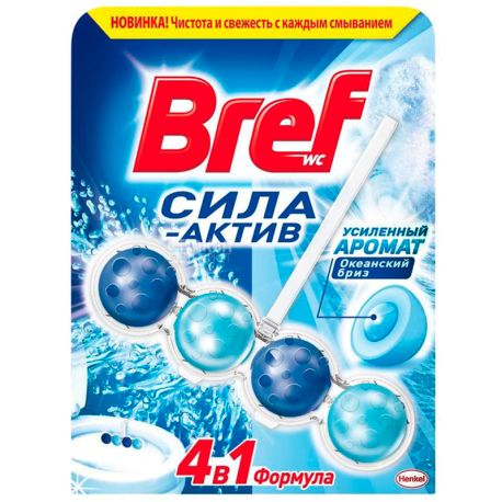 Bref, 1 pc., Toilet blocks, Asset Strength, Formula 4 in 1, Ocean freshness, PET