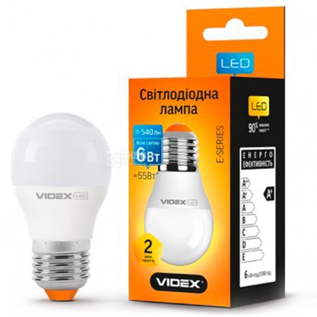 Videx, 1 шт., 6 Вт, E27, Лампочка Светодиодная, 4100K (нейтральный белый свет), G45e, 220 V