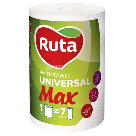 Ruta, MAX, 1 рул., Паперові рушники Рута Макс, 2-шарові, 70 м, 350 аркушів, 15х15 см