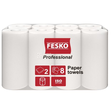 Fesko, Professional, 8 рул., Полотенца бумажные Феско, 2-х слойные, 22х19 см
