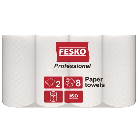 FESKO, 8 rolls, Paper towels, Professional, Double layer, White