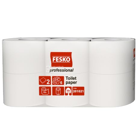 FESKO Professional, 6 rolls of 55 m, Toilet paper, Double-layered, White