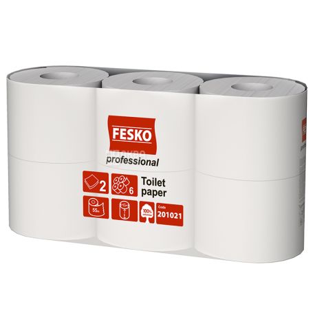 FESKO Professional, 6 rolls of 55 m, Toilet paper, Double-layered, White