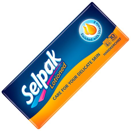 Selpak, 10 упаковок по 10 шт., Носовые платочки, Сенсетив, 4-х слойные