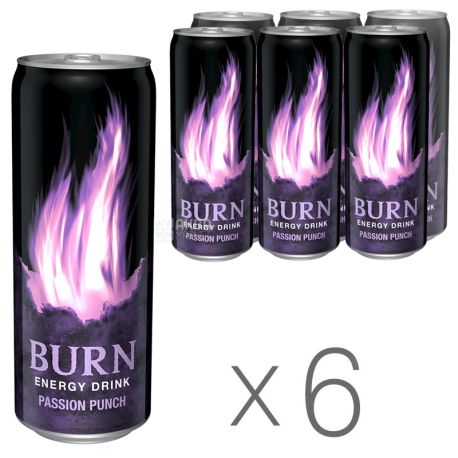 Burn Passion Punch, упаковка 6 шт. по 0,25 л, Напій енергетичний Берн Пешн Панч