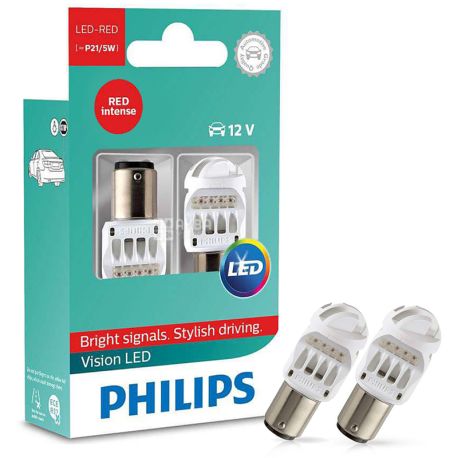 Philips, 2 шт., Лампа Світлодіодна, P21/5W RED 12/24V, Блістер