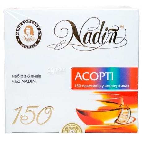 Nadin, Асорті, 150 пак., Чай Надін, подарунковий набір з 6-ти видів чаю