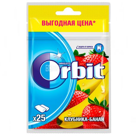 Orbit, 35 г, Жевательная резинка, Клубника-банан, В пакете