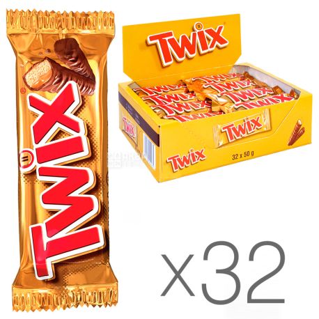 Twix, Упаковка 32 шт. по 50 г, Шоколадні батончики