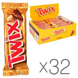 Twix, Упаковка 32 шт. х 50 г, Твікс, Батончик з печивом та карамеллю в молочному шоколаді