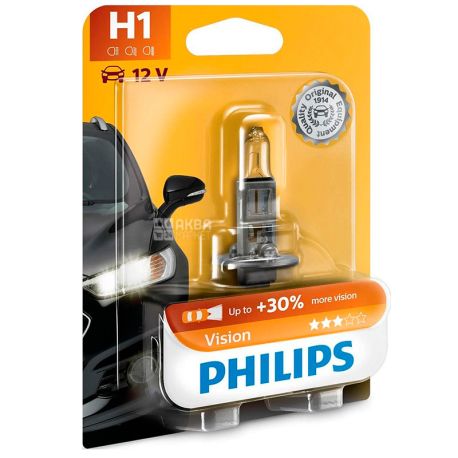 Philips, Лампа, Галогенна, H1 Vision, 3200K, Блістер