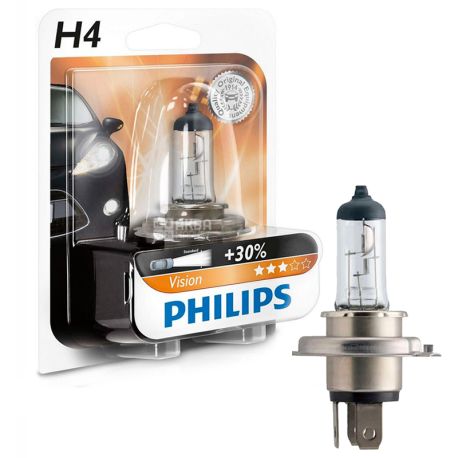 Philips, Лампа, Галогенная, H4 Vision, 3200K, Блистер