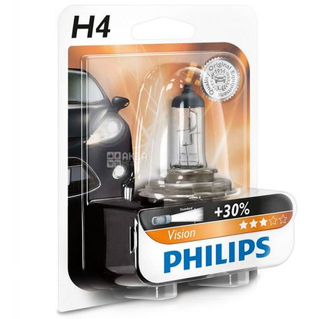 Philips, Лампа, Галогенная, H4 Vision, 3200K, Блистер