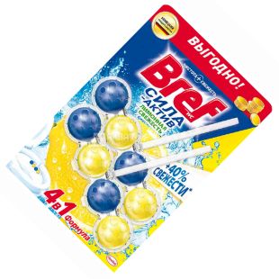 Bref, Сила Актив, 2 шт., Блоки для унітазу 4 в 1, Лимонна свіжість