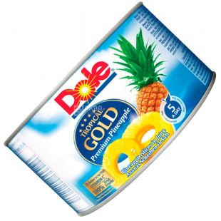 Dole Tropical Gold, 227 г, Cлайсы ананаса, в собственном соку, ж/б