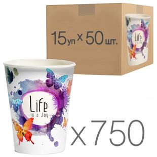 Стакан паперовий з малюнком Метелики 400 мл, 50 шт., 15 упаковок, D92