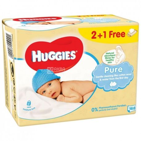 Huggies Pure, Вологі серветки, 168 шт.