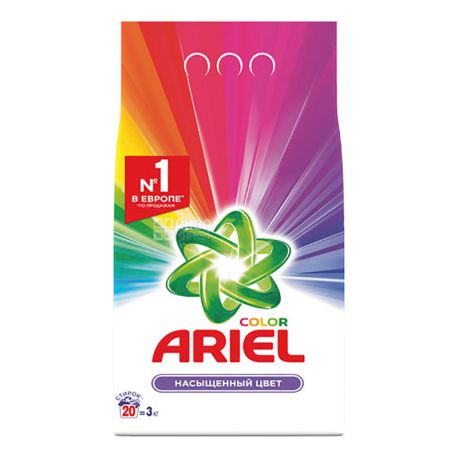 Ariel, 3 kg, Washing powder for colored laundry, Automatic, Saturated color, m / s