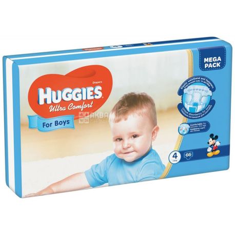Huggies Ultra Comfort, 66 шт., Хаггіс, Підгузки, Розмір 4, 7-16 кг