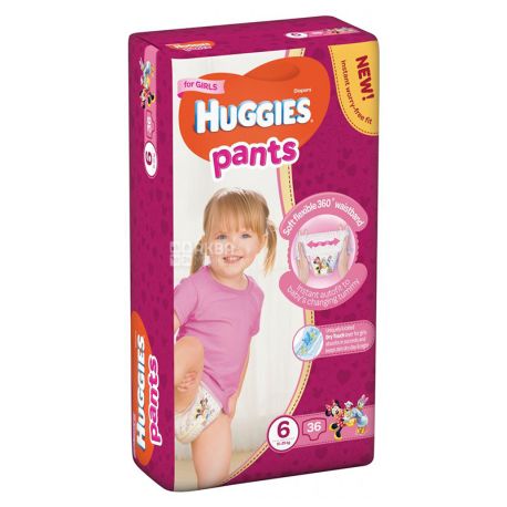 Huggies Pants Mega Girl 6, 36 pcs., 15-25 kg, Diapers, For girls, m / s