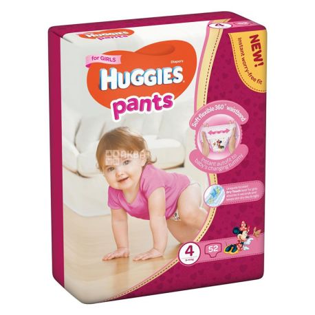 Huggies Pants, 52 шт., Хаггис, Подгузники-трусики для девочек, Размер 4, 9-14 кг