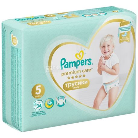 Pampers Premium Care Junior, 34 шт., Памперс, Підгузки-трусики, Розмір 5, 12-17 кг