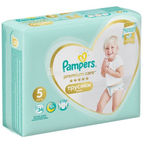 Pampers Premium Care Junior, 34 шт., Памперс, Подгузники-трусики, Размер 5, 12-17 кг
