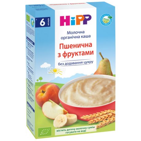 HiPP, 250 г, Органічна молочна каша, Пшенична з фруктами