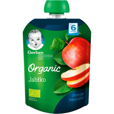 Gerber, 90 g, Fruit puree, Organic apple, From 6 months