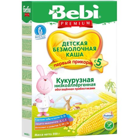 Bebi Premium, 200 г, Каша безмолочна, Кукурудзяна, Низькоалергенна, З 5-ти місяців