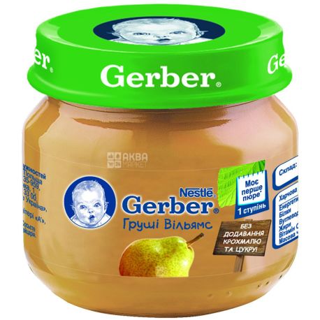 Gerber, 80 г, Фруктовое пюре, Груши Вильямс, Cтекло