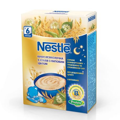 Nestle, 200 г, Безмолочная каша, Из 5 злаков, С липовым цветом, С 6 месяцев