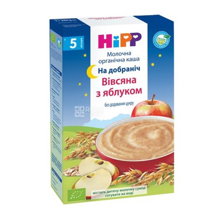 HiPP, 250 г, Органічна молочна каша, Вівсяна з яблуком, На добраніч