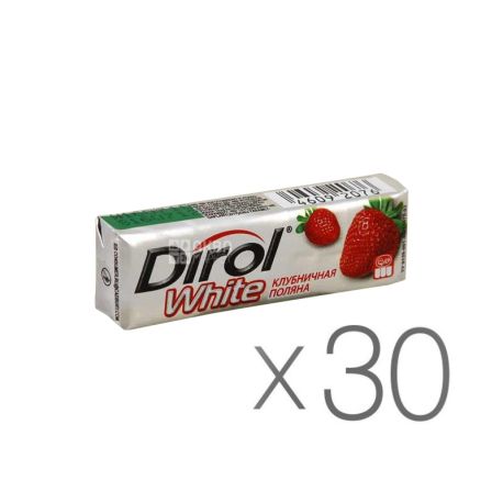 Dirol, Packing 30 pcs. on 14 g, Chewing gum, White, Strawberry