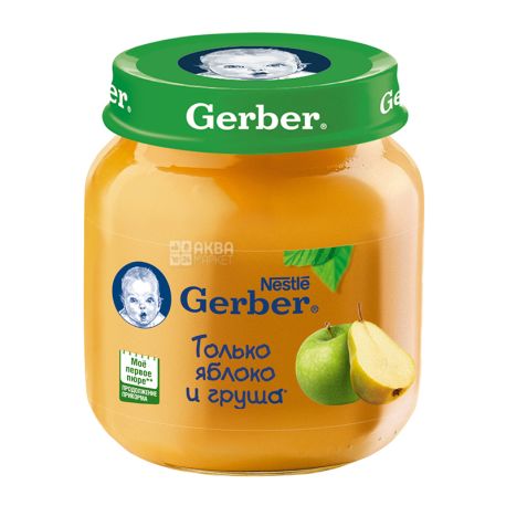 Gerber, 130 г, Фруктове пюре, Яблуко, Абрикос, Банан, З 6 місяців